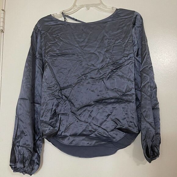 NWT! Cinq à Sept "Jordy" luxe Silk Cowl blouse Blue Shadow crossover strap Small - Picture 5 of 8